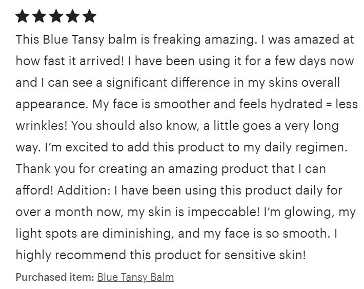 Blue Tansy Balm, 1 oz. Face Serum, Extreme Hydration, Anti-Aging, Gifts, Organic, Sensitive Skin, Protecting, Nourishing, Sustainable, Vegan