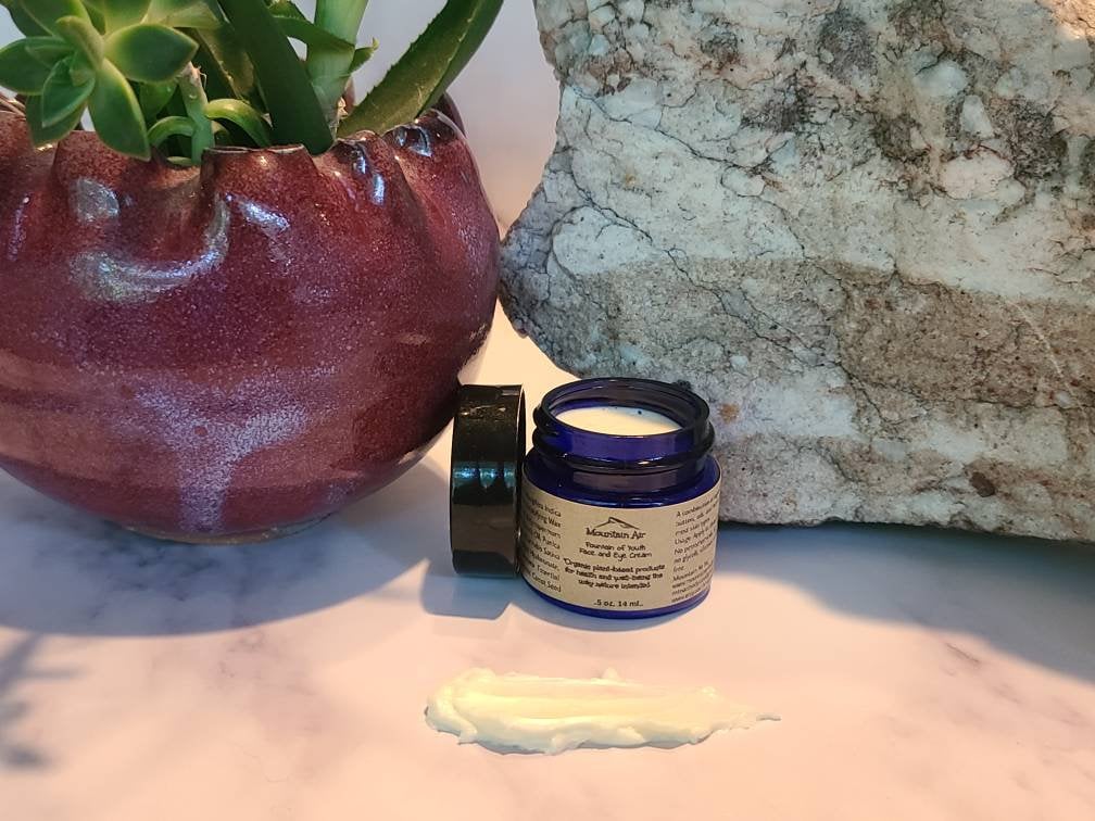 Fountain of Youth Face and Eye Cream, 1/2 ounce, Anti-Aging, Nourishing, Moisturizing, Aloe Vera, Hyaluronic Acid, Glycerin, Organic, Vegan